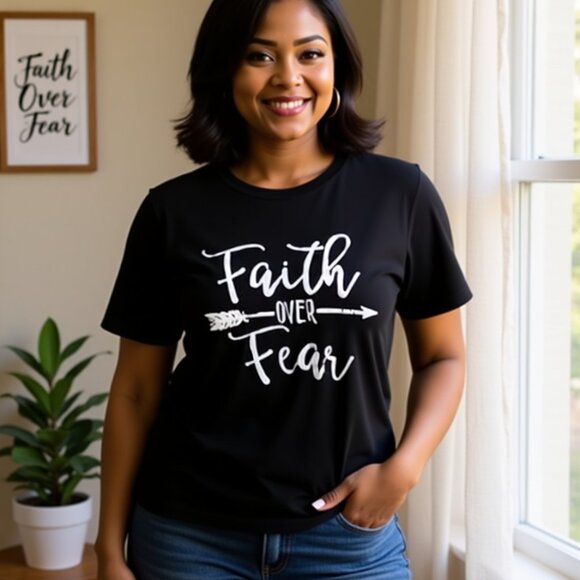 Blackoo Tops - Women's Faith Over Fear Black Tee – Inspirational Style